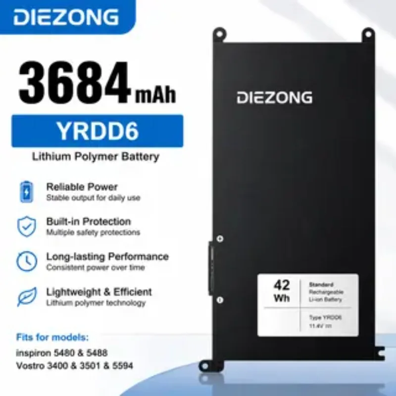 High‑quality YRDD6 11.4V 3684mAh  Laptop Battery for Dell Inspiron 480  5488Vostro 3400  3501  5594 Battery Replacement