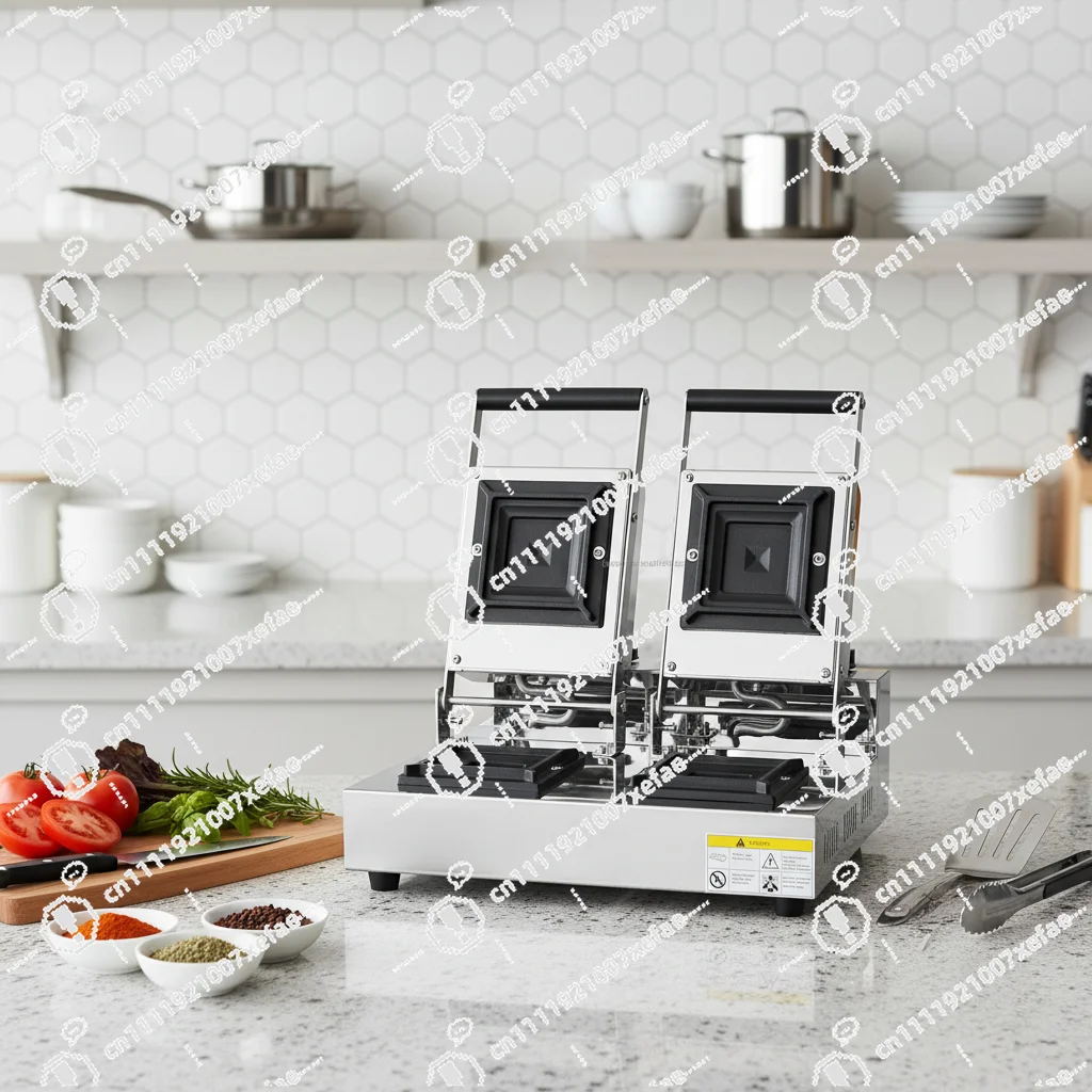 

High Efficiency Food Preparation Equipment Double Station Square Sandwich Machine Electric Stainless Steel