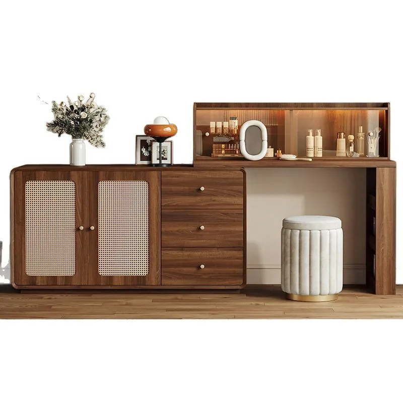 

Medieval rattan solid wood frame dresser chest integrated, master bedroom retractable corner storage makeup table