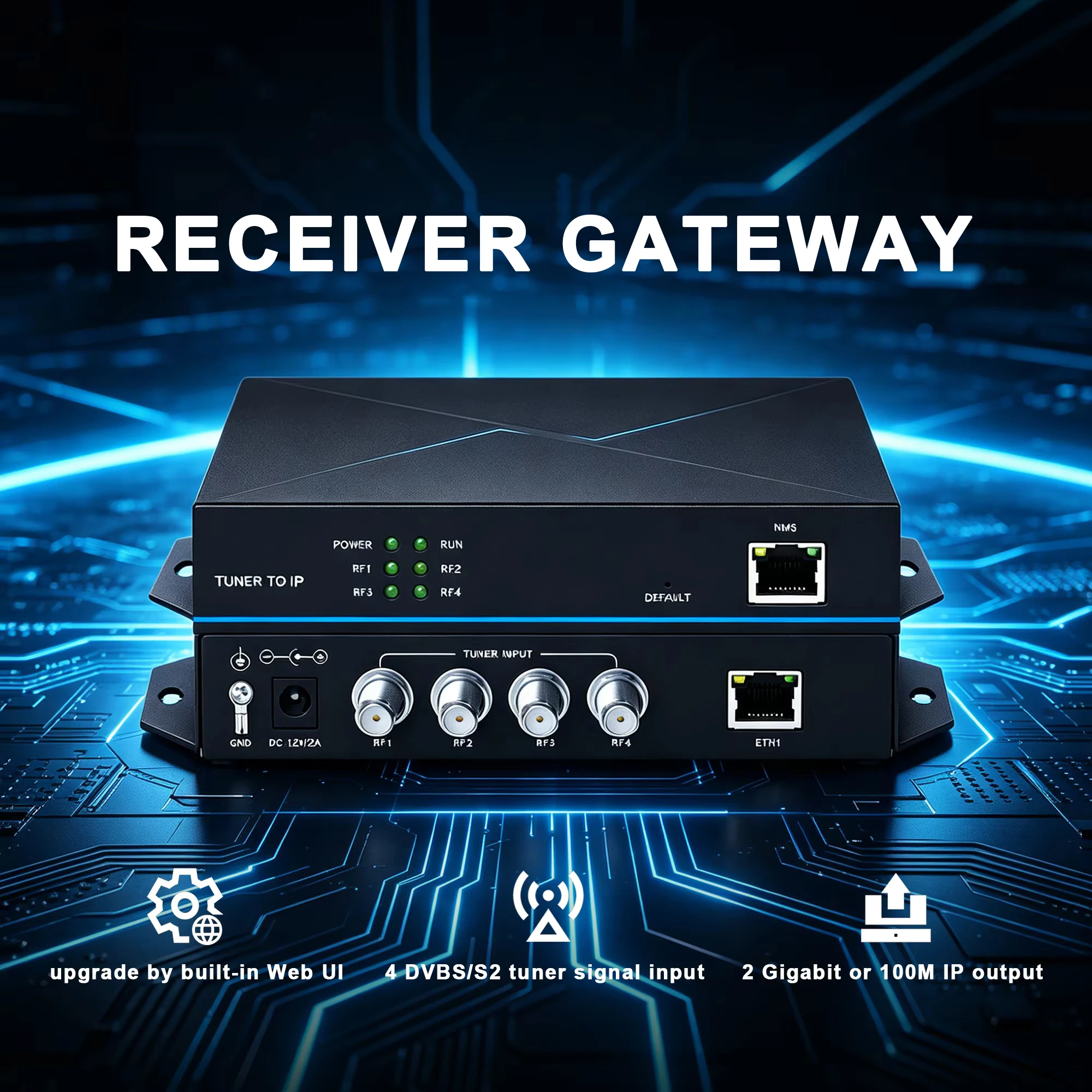 4-Kanal-Tuner zu IP DVB-S2 DVB-T2 zu IPTV Catv TV-Systemgeräten, digitales Empfänger-Gateway IRD RF ZU IP