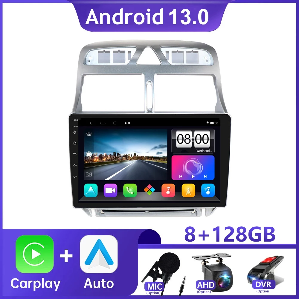 

Wireless Carplay Android 13 4G WiFi For Peugeot 307 2002-2013 Car Radio Auto Multimedia Video Player Navigation GPS DSP 8G+128GB