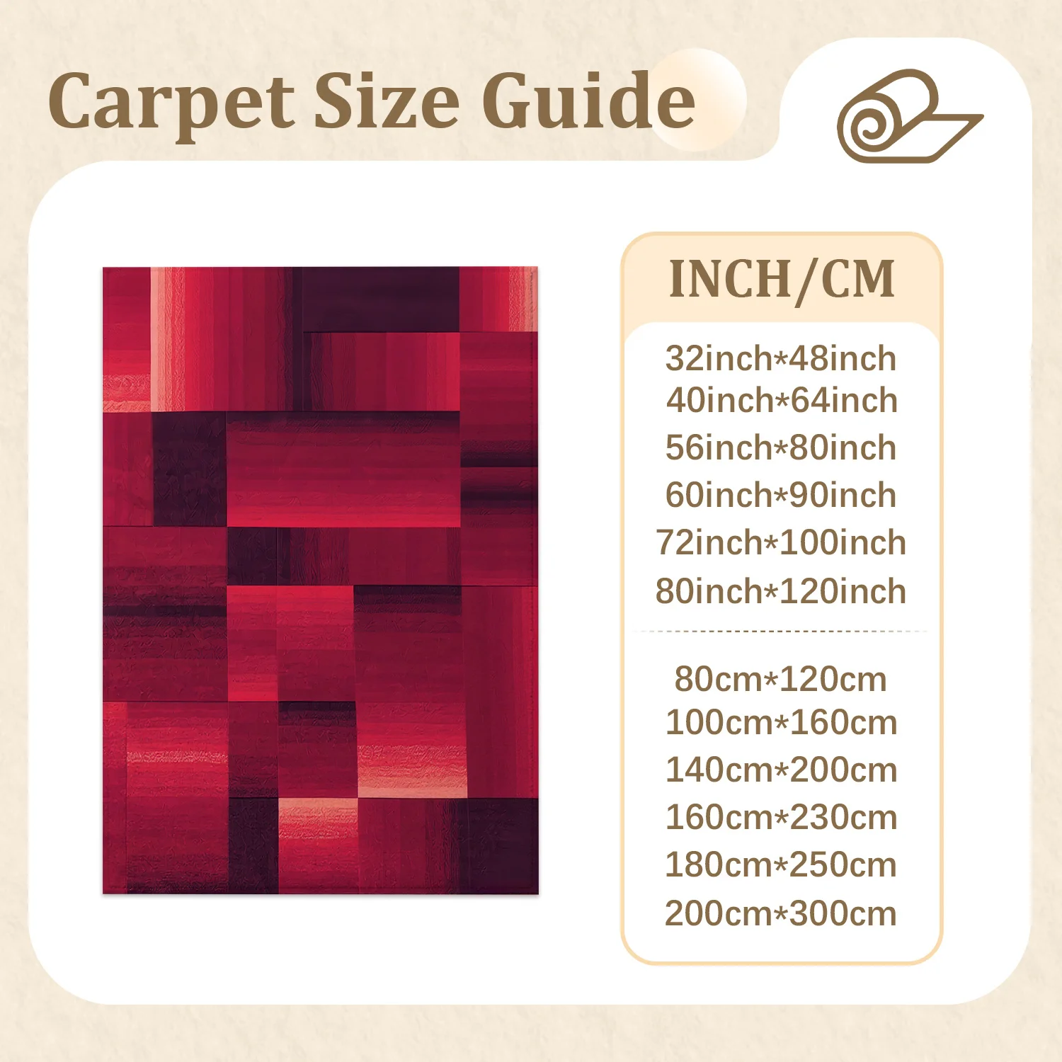 Large Indoor Area Rug, Soft Velvet Low Pile with Non-slip Dotted Backing, Machine Washable, Modern Geometric Red Block Pattern, Ideal for Living Room, Bedroom, Entryway Home Decor