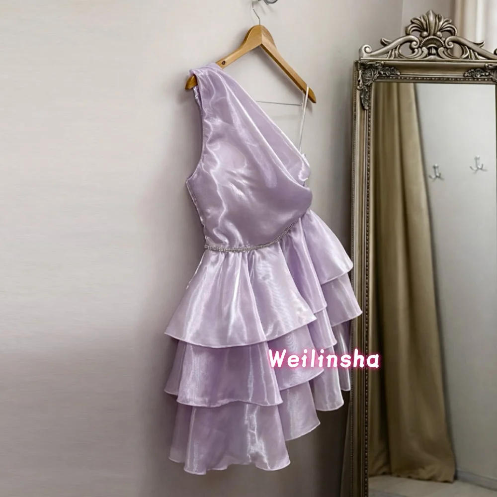 

Customized Light Purple A Line Tiered Graduation Dress Mini Evening Dresses For Teen One Shoulder Sweet 15 16 Prom Party Gowns