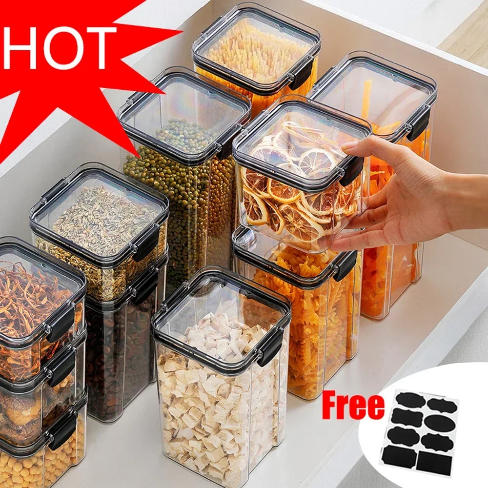 Food Storage Container Plastic Kitchen Refrigerator Noodle Box Multigrain Storage Tank Transparent Sealed Cans Herb Tea Plastic