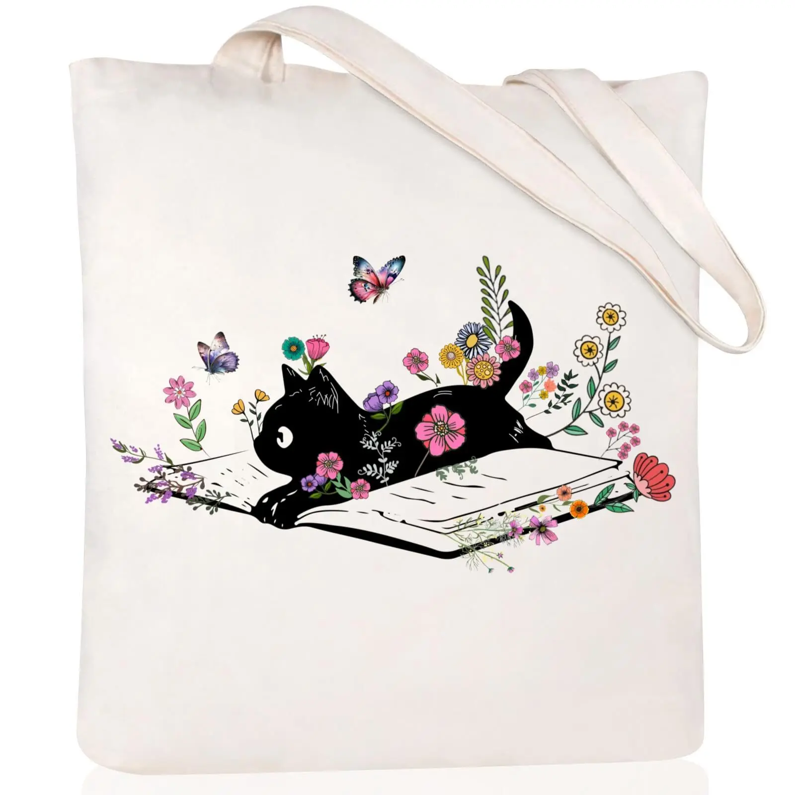 

Female cute cat cartoon printed handbag women canvas large capacity shoulder bag folding shopping bag