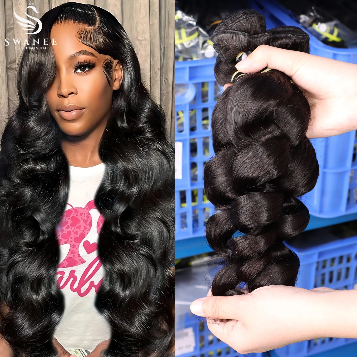 

SWANEE Loose Wave Human Hair Bundles Indian Hair Weave Bundles Double Weft 100% Virgin Raw Curly Human Hair Extensions Wholesale