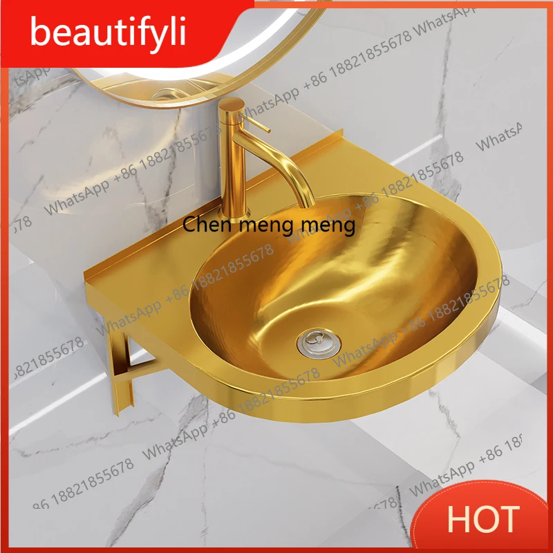 

A139 304 stainless steel gold hotel hanging integrated wash basin wine bar counter wash basin light luxury style