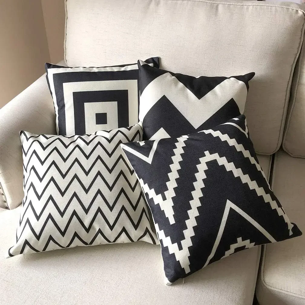 Own Decorative Pillow Cushion Cover Black and Beige Stripe Modern Geometric Printed Home Pillowcase, 4 Pack 40x40