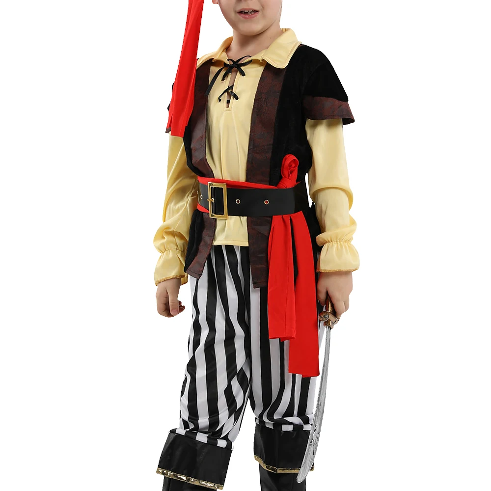 Caribbean Pirate Captain Cosplay para crianças, festa de Halloween e Natal, roupas extravagantes para meninos