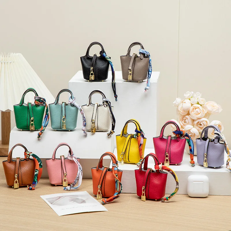 New Mini House Small Bag Leather Handheld Portable Hand Rope Bluetooth Earphone Bag Zero Wallet Multi Functional Small Bag