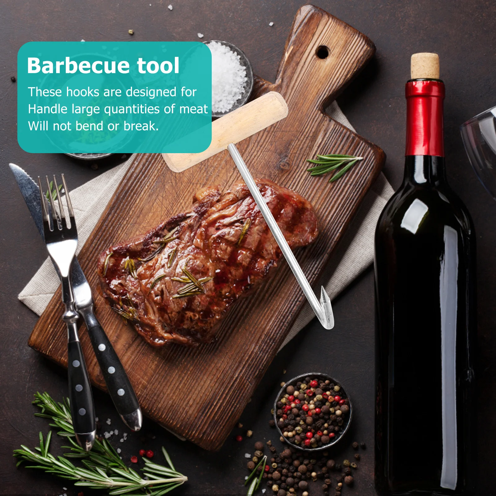 

2Pcs T-Shaped Handle Meat Bone Hooks Strong Sharp Bbq Meat Shop Restaurant Kitchen Hooks Restaurant Barbecue Tool Hook