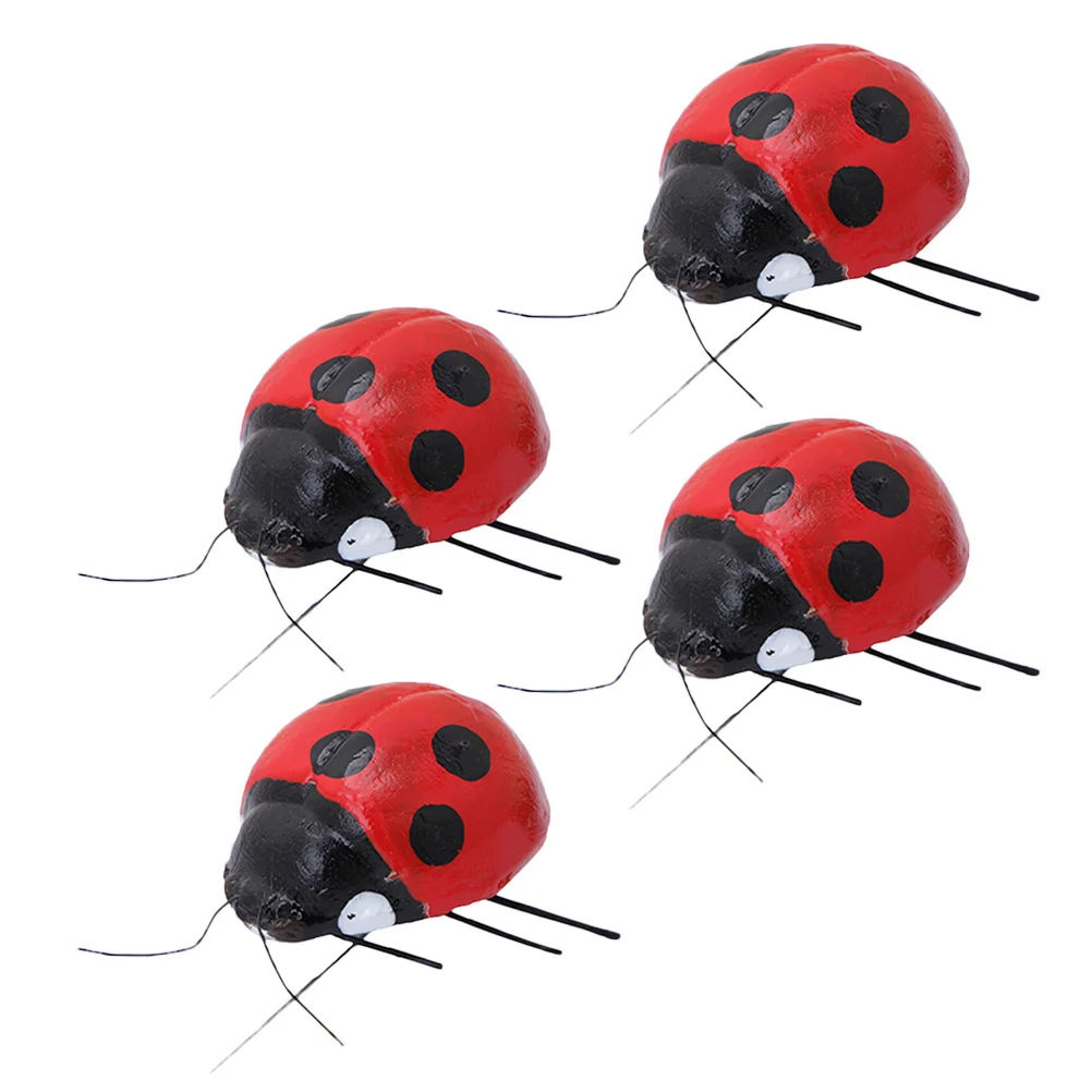 

4Pcs Ladybird Shape Ornament Compact Clay Iron Material Garden Yard Balcony Decorative Scene Layout Ladybird Decor