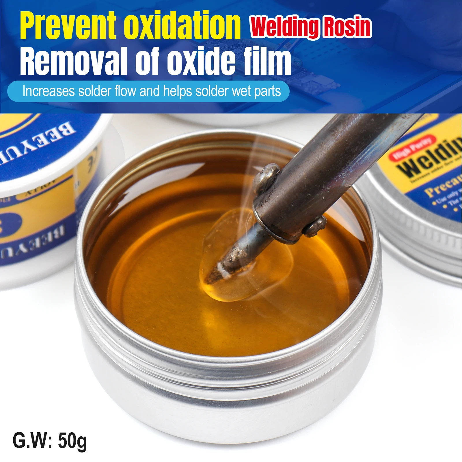 GEELOANE طرف مكواة لحام طقم تنظيف 50 جرام روزين لصق تدفق + 16 جرام طرف تنير نظافة + طرف مكواة لحام منظف + لحام تنظيف الإسفنج