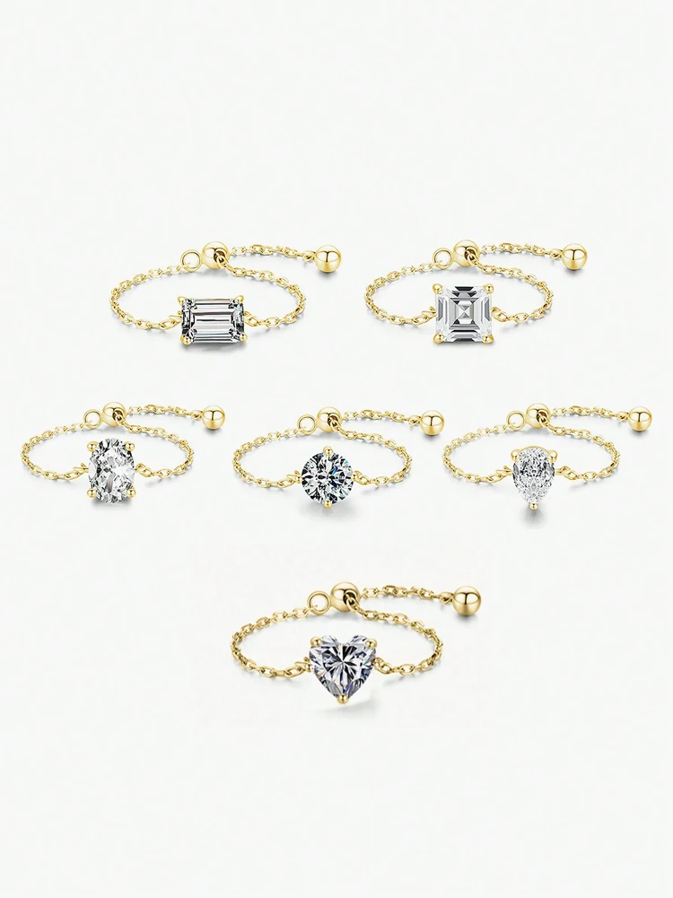 Verstellbarer Ring aus 925er-Sterlingsilber, rund, oval, Wassertropfenform, Zirkon-Kette, für Damen, Jahrestag, hochwertiger edler Schmuck – Detail 8
