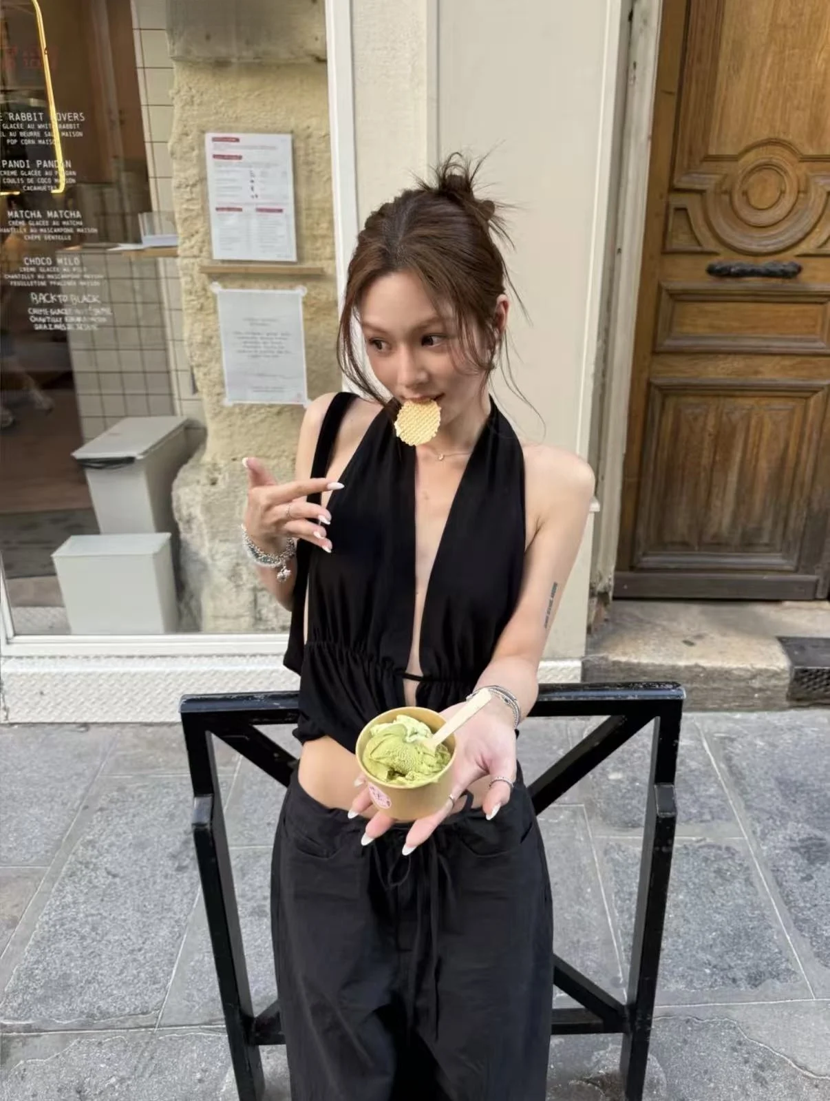 

Spicy Girl Backless Vest Long Termism Draping Quality Collar Drawstring Neck Hanging Polyester Fiber Waist Inward Design
