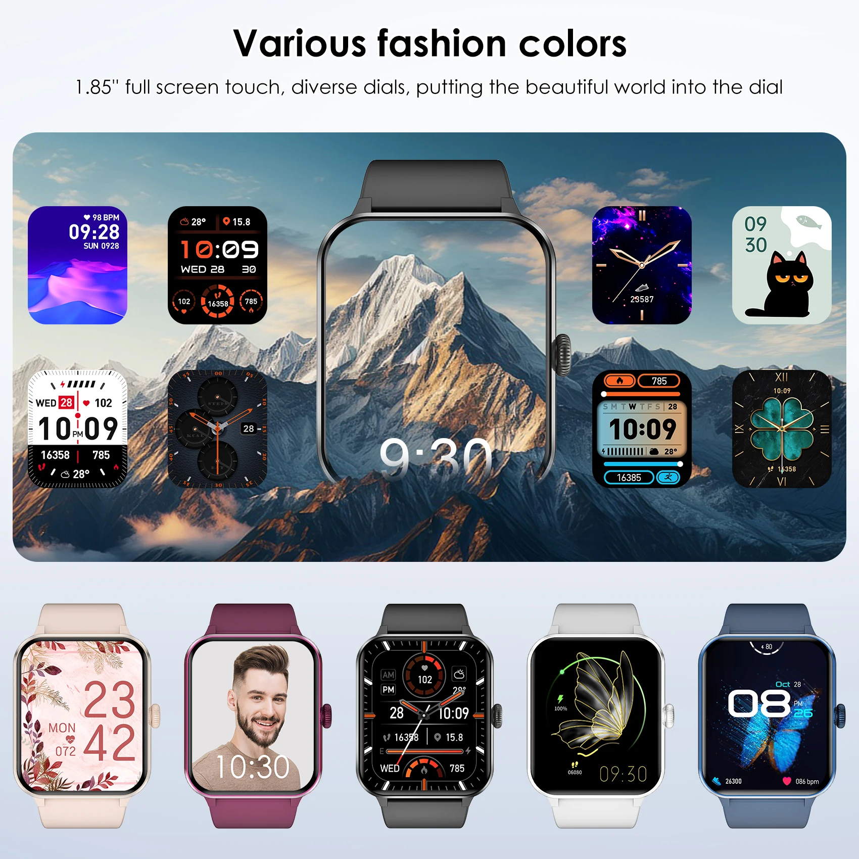 IOWODO Bluetooth Call Smart Watch 1.85'' HD Screen Voice Assistant Sport Watch for Man Women with Voice Assistant Health Monitor