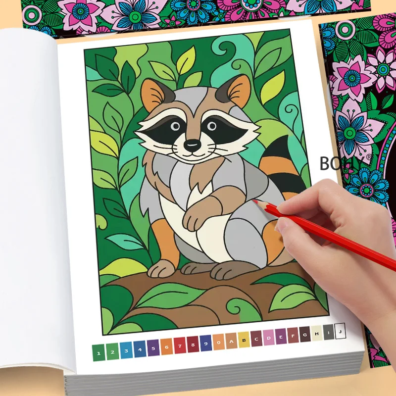 Coloring Book for Adults Themed with Animals/flowers/mandalas Complete Coloring Through Corresponding Numerical Prompts 32 Pages
