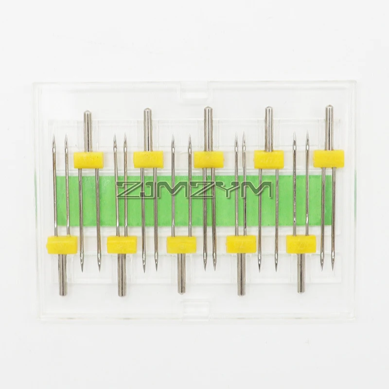 10 Pieces Sewing Machine Twin Needles Double Twin Needles Pins Twin Stretch Needles with Plastic Box, Automatic Needle Threader