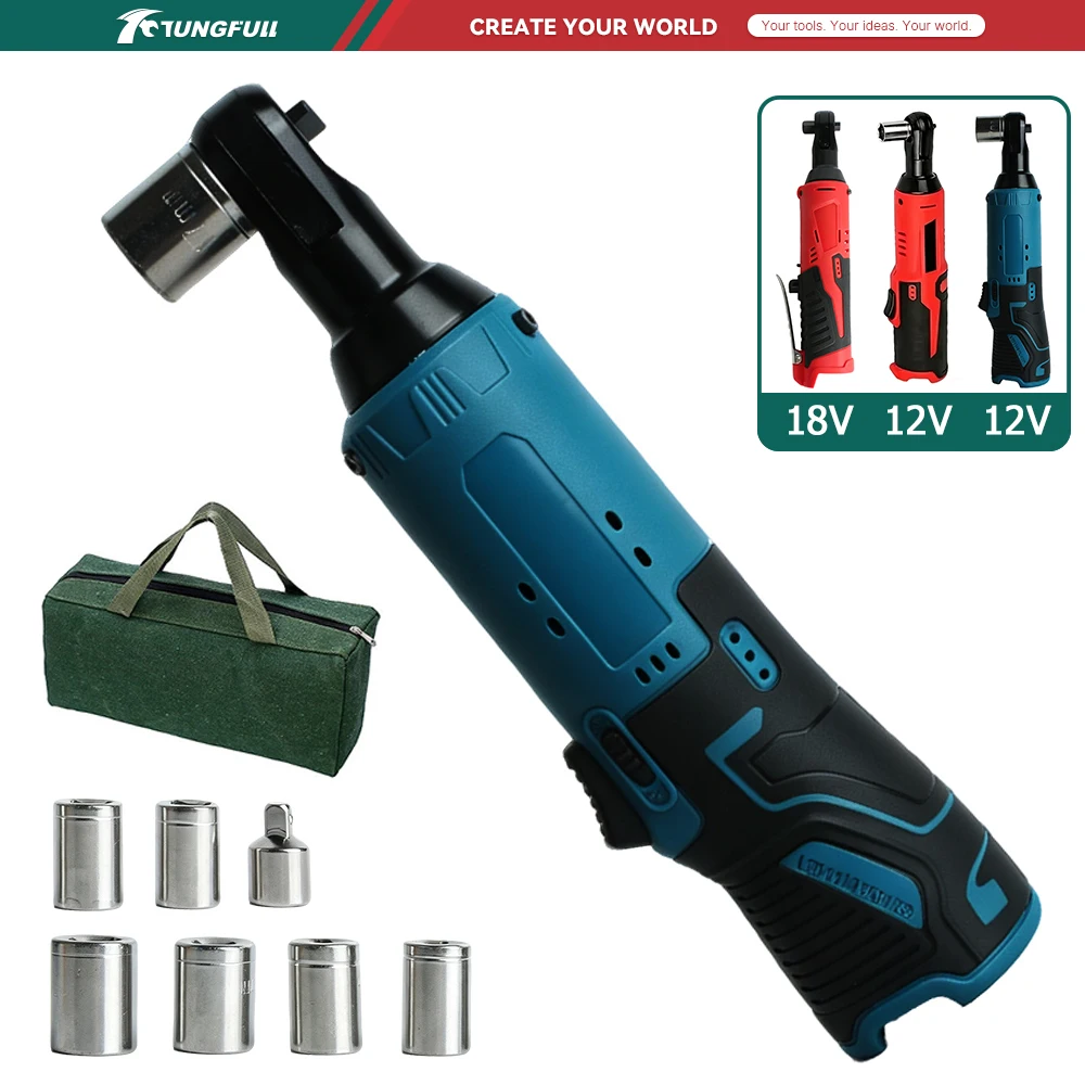 12V 18V Cordless Right Angle Electric Wrench 3/8 Inch Ratchet Wrench Disassembly Nut Car Maintenance Tool Auto Repair Tools