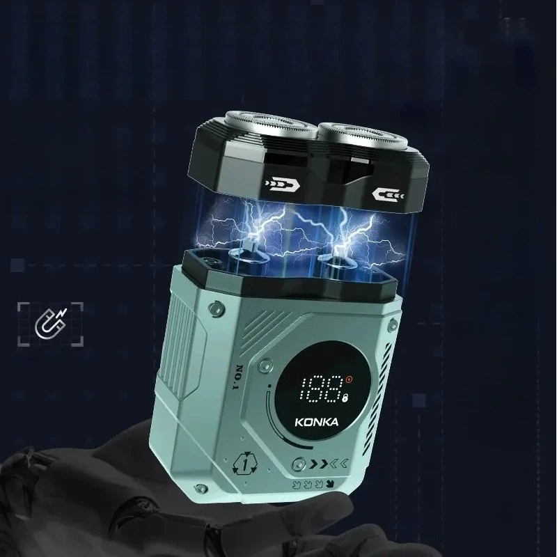 ماكينة حلاقة كهربائية جديدة مزدوجة الشفرات من كونكا للرجال عالية الطاقة مع شاشة رقمية وعمر بطارية طويل ماكينة حلاقة محمولة مثالية للسفر