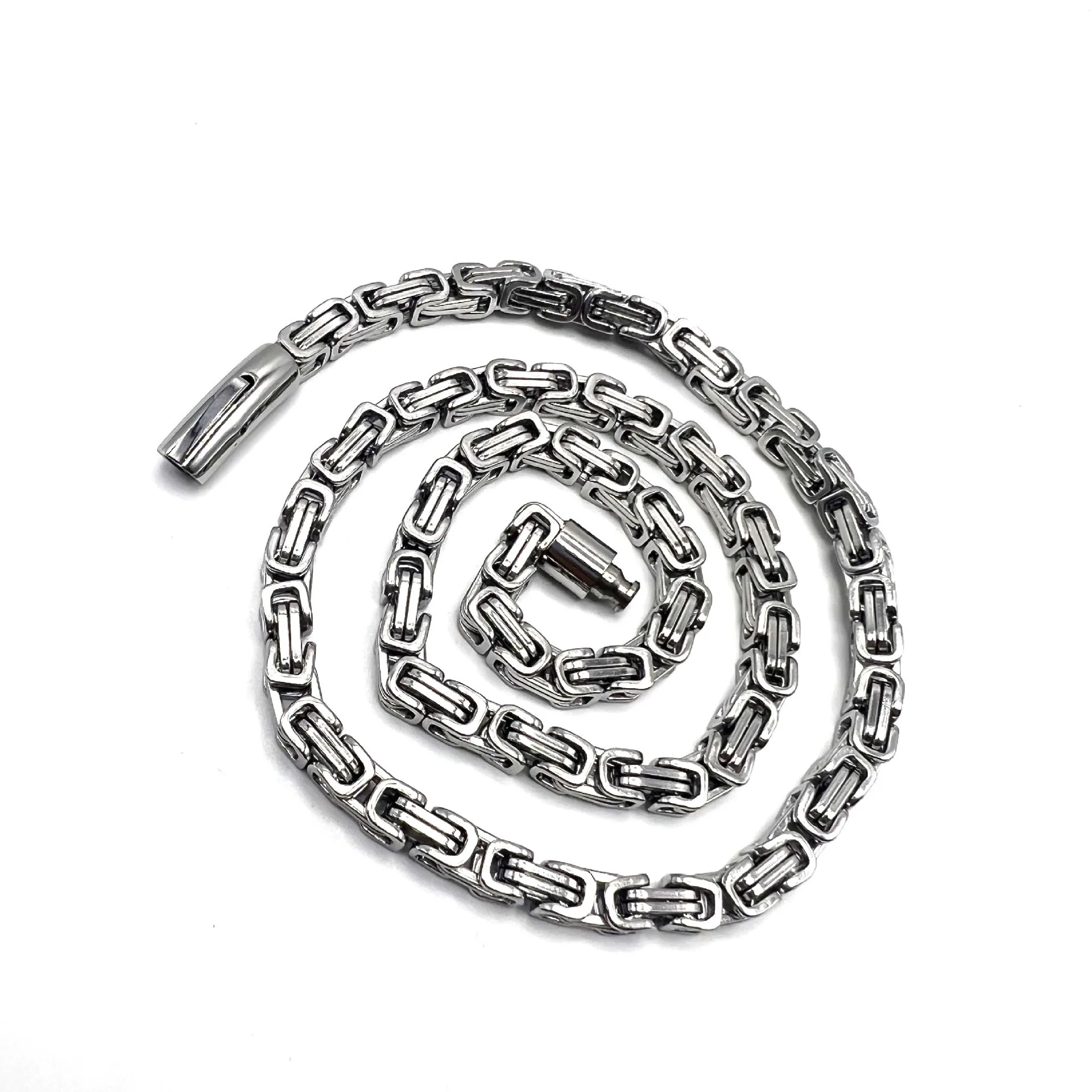 New 316L Stainless Stee Cable Byzantine Emperor Chain Necklace Bracelet Set for Men Women Magnet Clasp Kpop Solid Metal Gift