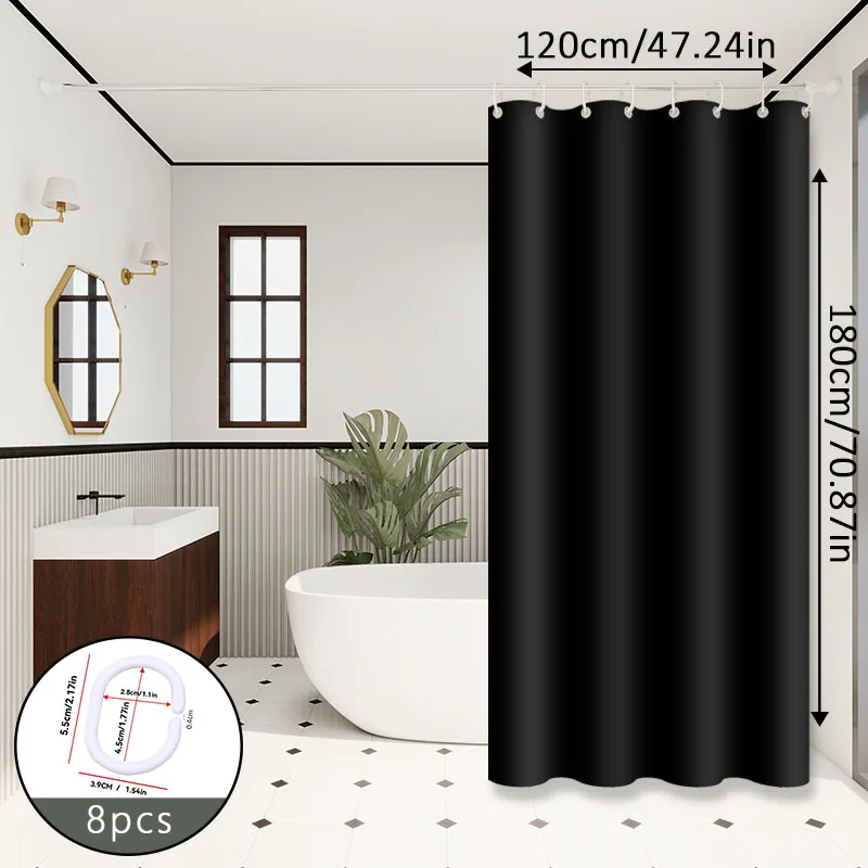 Pure Black Cool Shower Curtain, Modern Dark-Style Bathroom Partition Curtain, Personalized Bathroom Accessory for Rental Renovation
