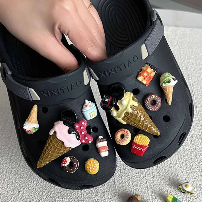 Cute Ice Cream Doughnut SET Cartoon Food Series for Cartoon Shoe Charms Accessories DIY Decoration for Classic Clog Gifts