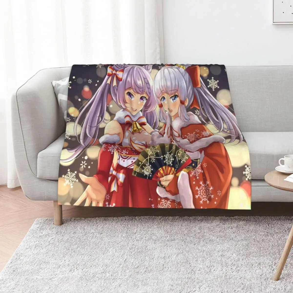 

Ayaka and Keqing Throw Blanket Sofa Throw blankets ands Cute Plaid Flannel Blankets