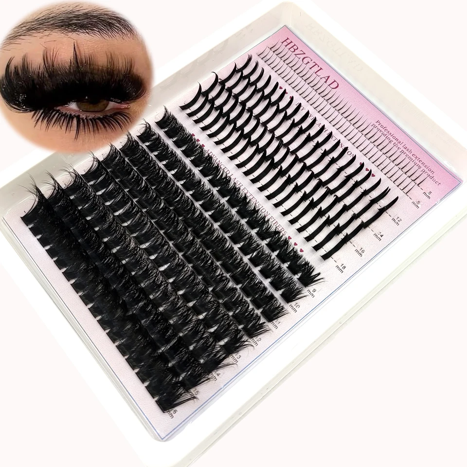 HBZGTLAD pestañas 80D/100D clúster de pestañas con base y volumen puntiagudo DIY pestañas de anime clúster extiende pestañas 4