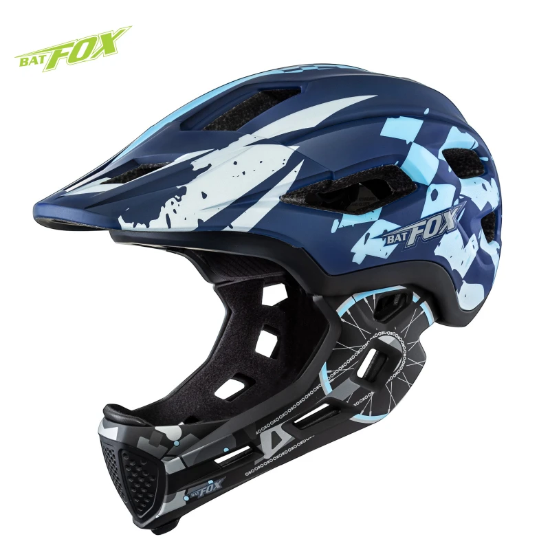 BATFOX Detachable MTB Kids Full Face Helmet Children Sports Safety Helmet for Cycling Skateboarding Roller Skating Helmet Cap