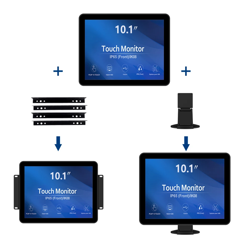 Monitor LCD touch screen capacitivo a telaio aperto da 10,1 pollici IK08/IP65 10 punti