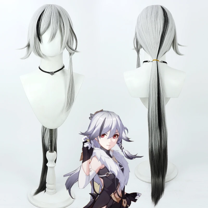 

Honkai Impact Fu Hua Cosplay Wig Gray 100cm Long Black Mixed Heat Resistant Synthetic Hair Halloween Role Play + Free Wig Cap