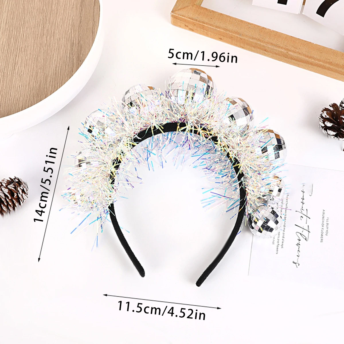 Fascia per capelli Fashion Mirror Ball fasce per capelli per donna ragazze Silver Tinsel fasce per capelli Disco Party Hair Hoop accessori per