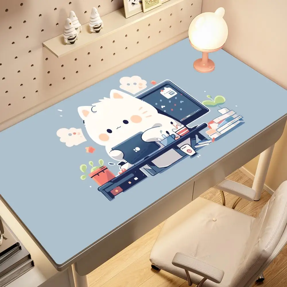 

Рабочий коврик для мыши с белым котом, большой коврик для компьютерной офисной игры, настольные коврики XXL 90x40, резиновый нескользящий коврик для игровой клавиатуры, длинные настольные коврики