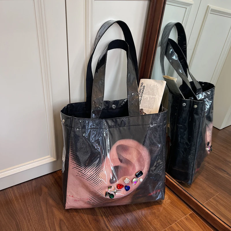 

Y2K креативные сумки на плечо большой емкости с принтом, новинка 2025, холщовая сумка для покупок из ПВХ, женские повседневные сумки