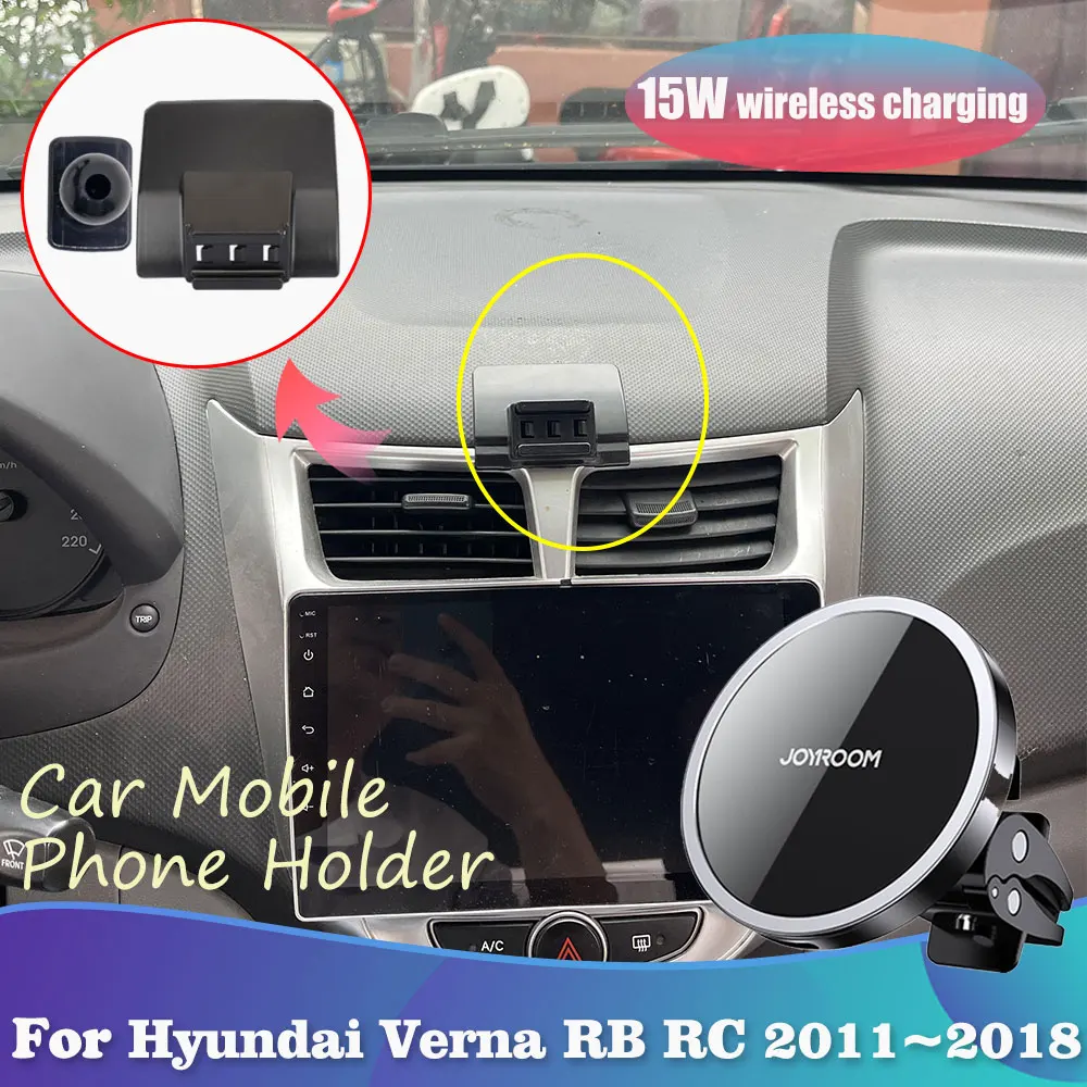 Car Phone Holder for Hyundai Verna i25 Accent Solaris RB RC 2011~2018 Magnetic Clip Tray Support Wireless Charging Accessories