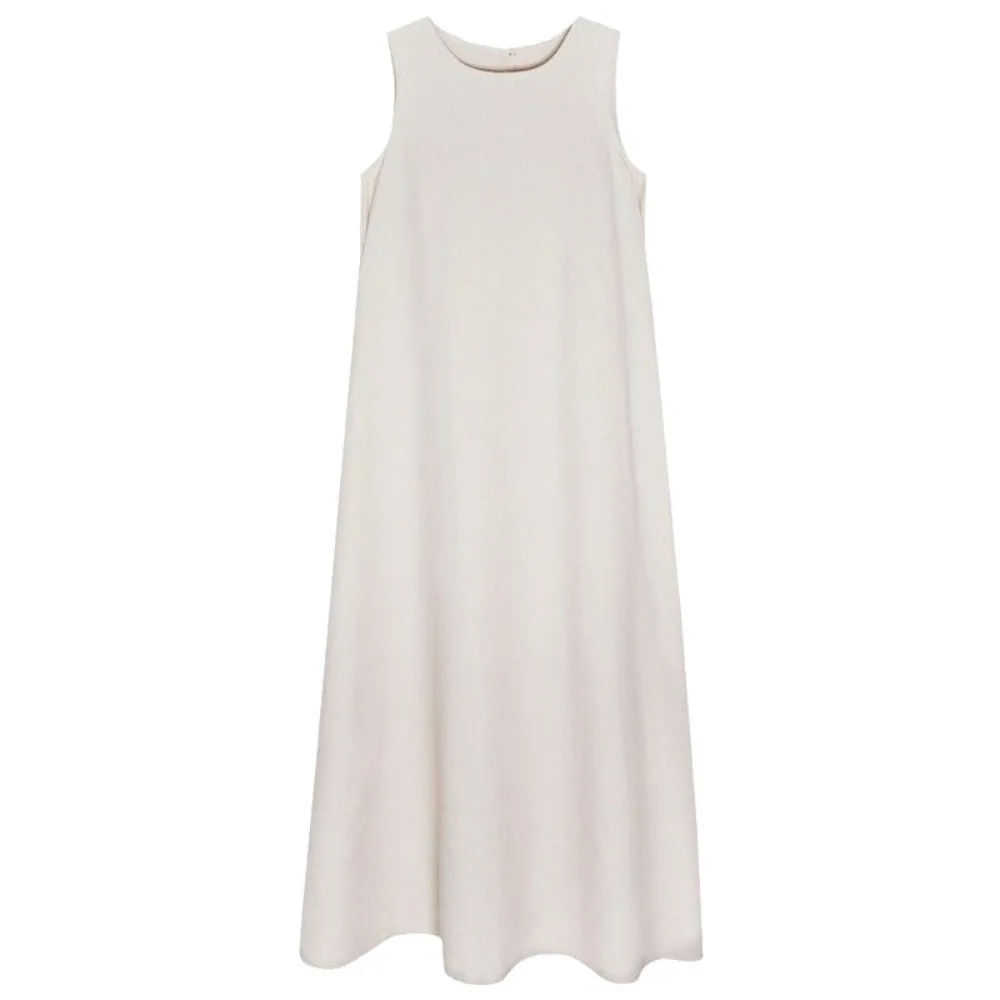 

Fashion Solid Summer Sleeveless Dress Round Neck Simple Vocation Vest Dresses Hollowed Out Beachwear Open Back Long Dress Party