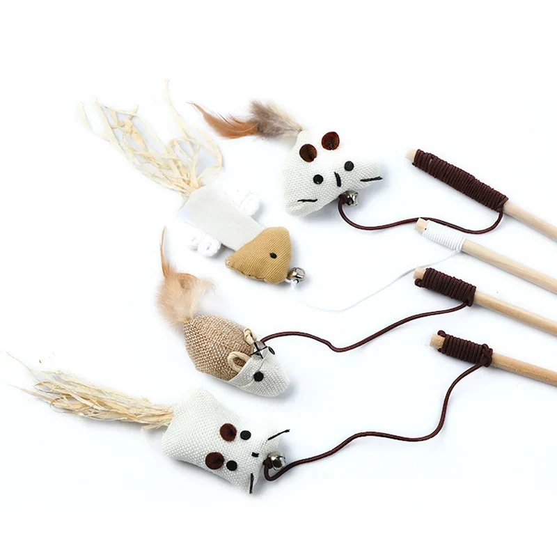 1 unidad de juguetes de plumas Teaser, varita colorida divertida para gatito, varita para gato, juguetes de madera para mascotas, palo interactivo,