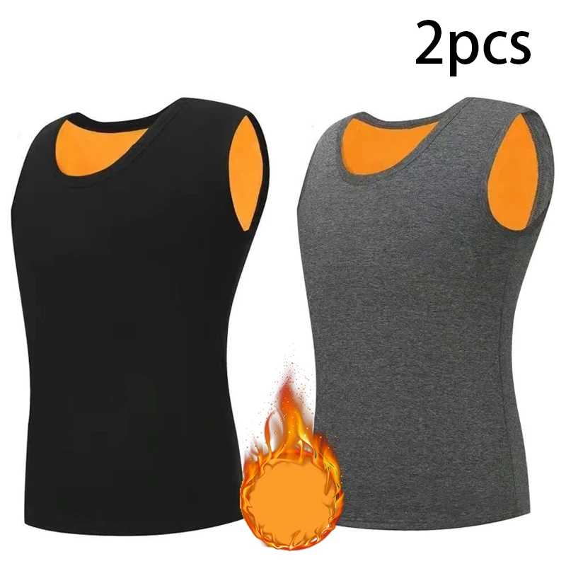 2pcs Men Thermal Underwear Man Sleeveless Vest Autumn WinterThermo Lingerie Men's Warm Top Thickening Thermo Vest Undershirt