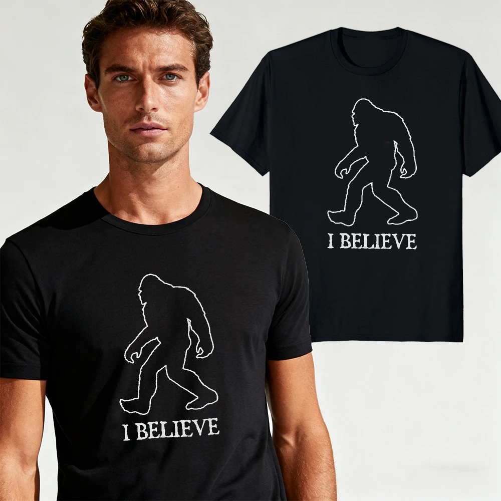 Bigfoot Outline I Believe Graphic T Shirt Cryptid Legend Print Tee Men Summer Top Funny Monster Myth Short Sleeve T Shirt