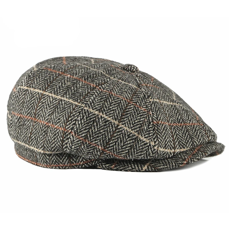 Wool Octagonal Hats Tweed Flat Cabbie Newsboy Caps Men Painters Hats Autumn Winter Beret British Style Herringbone Caps