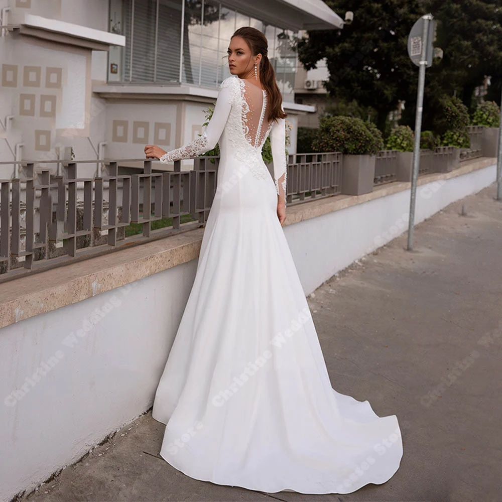 Sexy V-Neck Mermaid Women Bridal Gowns Elegant Long Sleeves Wedding Dresses Formal Engagement Banquet Vestidos De Novias 2024