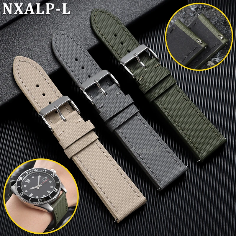 Sailcloth Leather Watch Strap 20mm 22mm for Seiko Belt Waterproof Fabric Watchband Qucik Release Wristband for Samsung Galaxy
