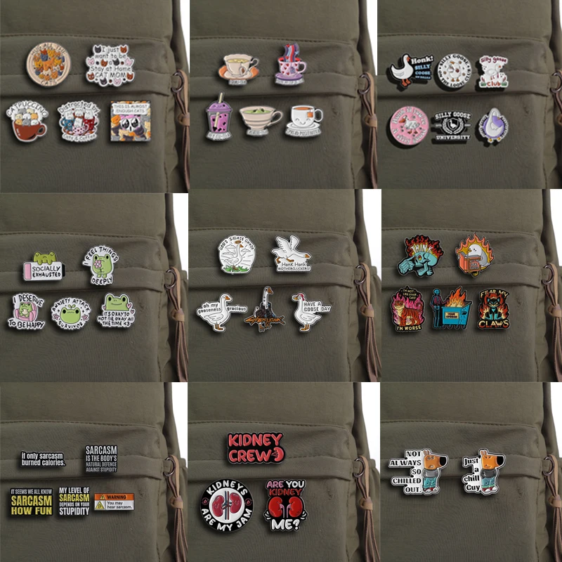 2-6 unids/set de alfileres esmaltados de animales creativos, taza de té de órgano de dibujos animados, broches con citas sarcásticas, insignia de solapa para mochila, regalo para amigos
