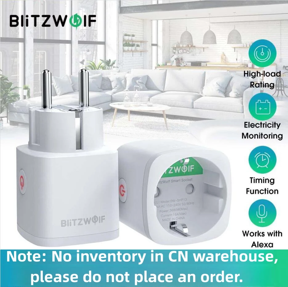 BlitzWolf ZigBee 3.0 Smart Socket Outlet 16A EU Plug Electricity Metering APP Remote Control Timer Work with Alexa Google Home