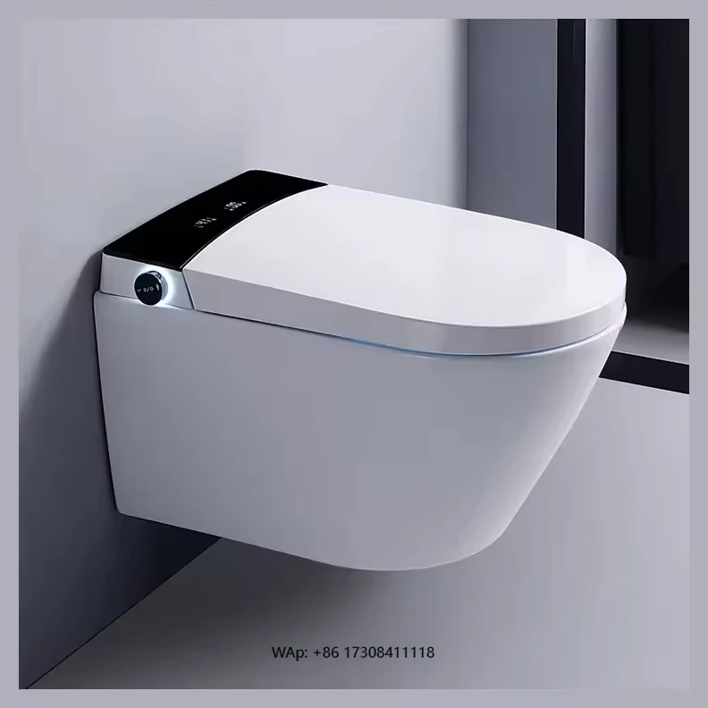 

Умный настенный унитаз со скрытым баком, удлиненная чаша, S-образный дренажный пульт дистанционного управления для ванной комнаты