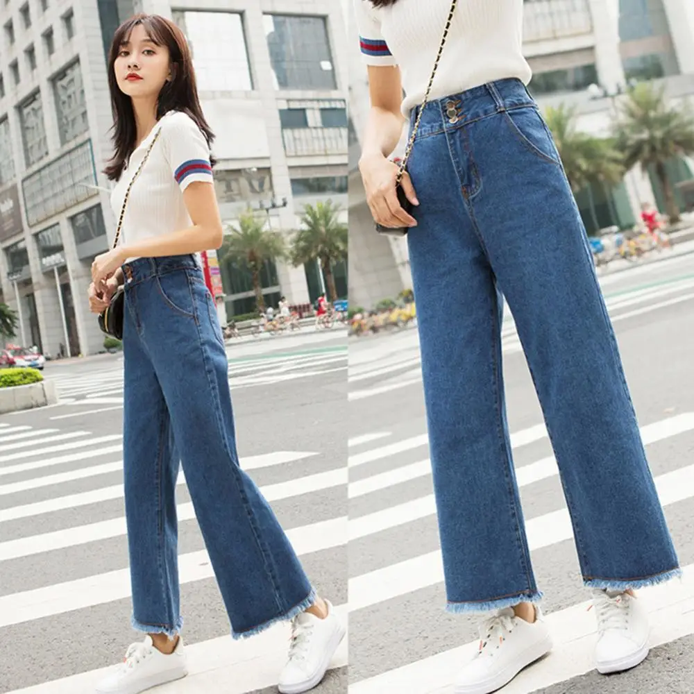 Women Jeans 2022 Elastic Waist Loose Denim Pants Ninth Pants Casual Solid Baggy Mom Pants Spring Summer Trousers