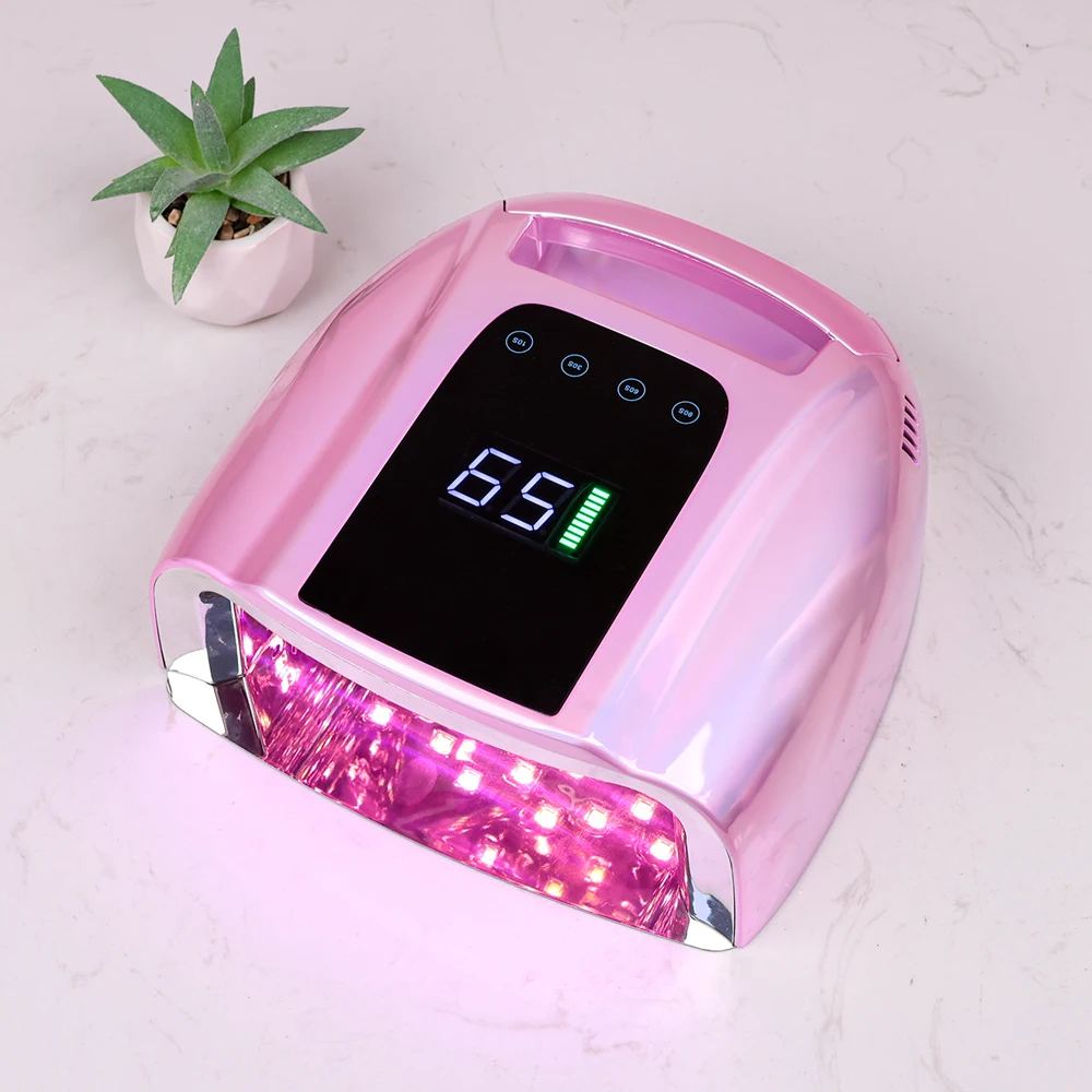 Metallic Pink Color High Power 96w Cordless Portable Wireless Professional UV Led Nail Lamp gel nail light Dryer Salon