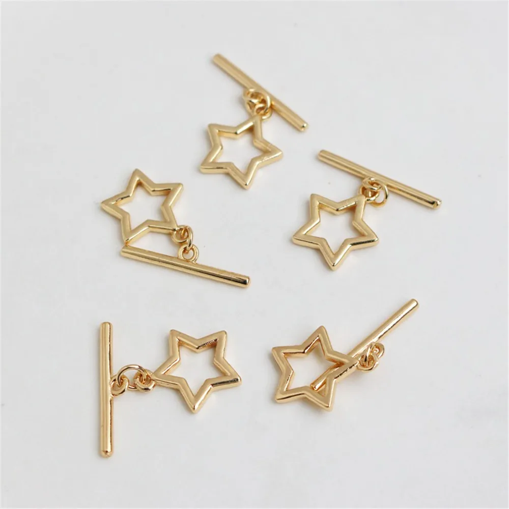 

14K Gold-Wrapped Buckle, Bracelet Buckle, OT Buckle, Five-Pointed Star Connection, DIY Jewelry with Button Head, 13mm