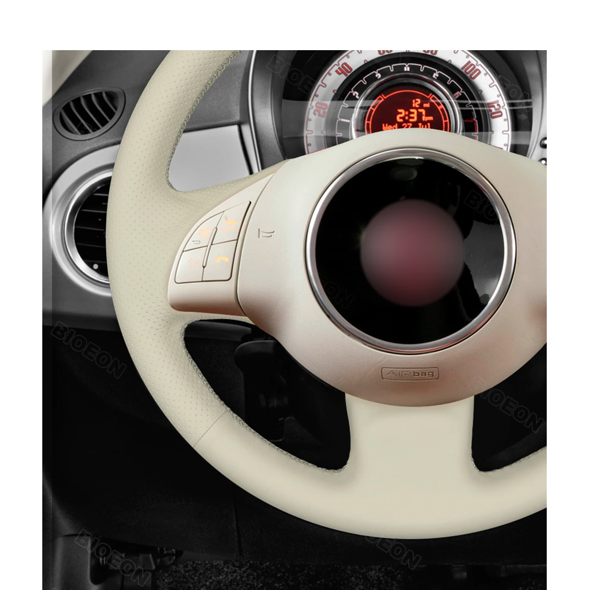 Bioeon Beige PU Artificial Leather Steering Wheel Cover for Fiat 500 2007-2015  Fiat 500e 2014-2018  Fiat 500C 2014-2017